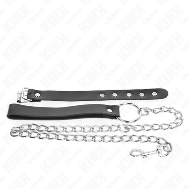 Anello pene in pelle con cinghia e catena in metallo 60 cm per BDSM